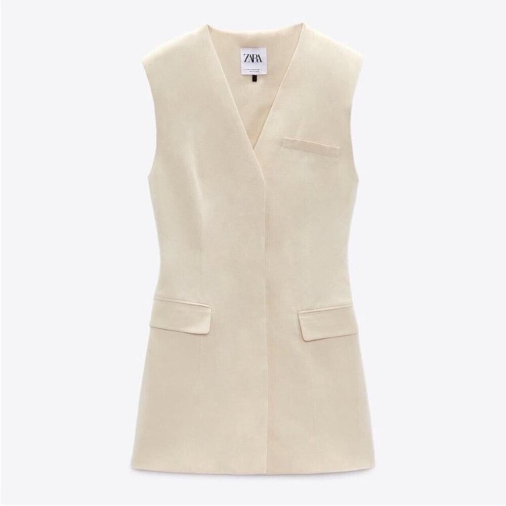 Zara Sleeveless V-Neck Cream Shift Dress